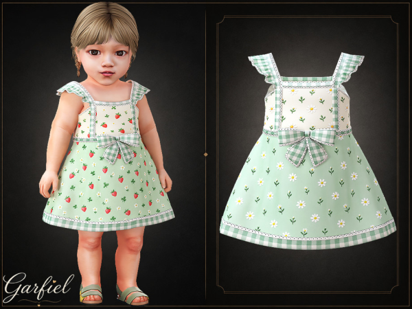 Alpha Infant Charming gingham dress with bow and flutter sleeves by Garfiel - The Sims 4 Custom Content