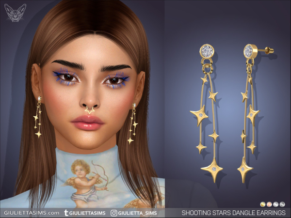 Alpha Shooting Stars Dangle Earrings For Kids and Adults by feyona - The Sims 4 Custom Content