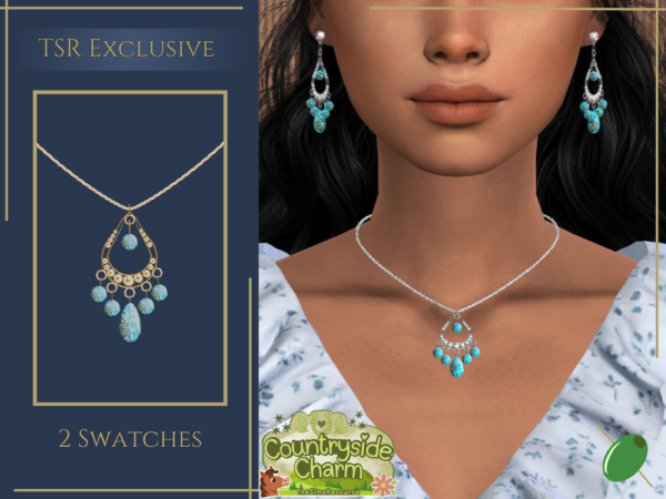 Alpha Sadie Turquoise Necklace - The Sims 4 Custom Content