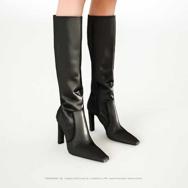 Alpha Glossed Leather Knee Boots by simsfinds - The Sims 4 Custom Content