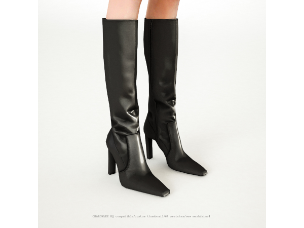 Sims 4 Glossed Leather Knee Boots by charonlee