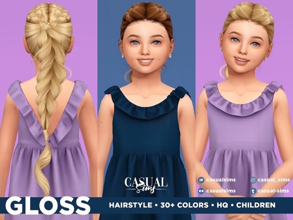 Alpha Gloss Hairstyle Children (No Bangs) - The Sims 4 Custom Content
