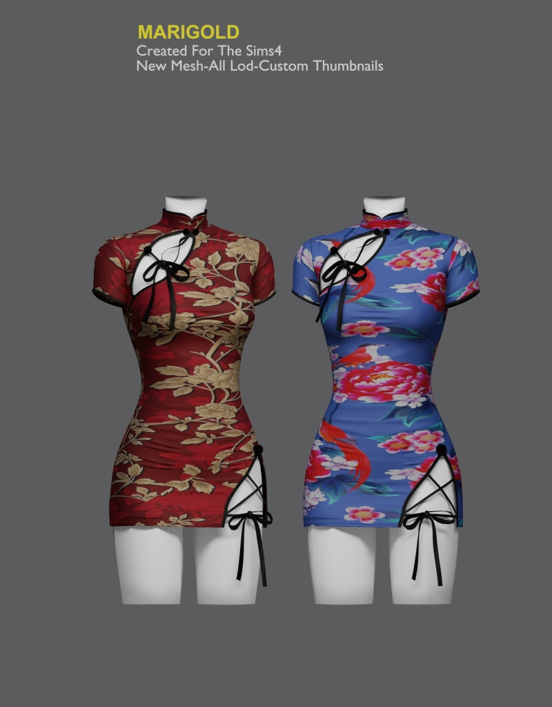 Alpha MARIGOLD TS4_CRIMSON QIPAO by marigoldsims - The Sims 4 Custom Content