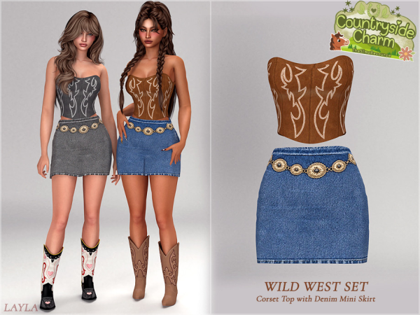 Alpha tsr Wild West Set Corset Top with Mini Skirt - The Sims 4 Custom Content