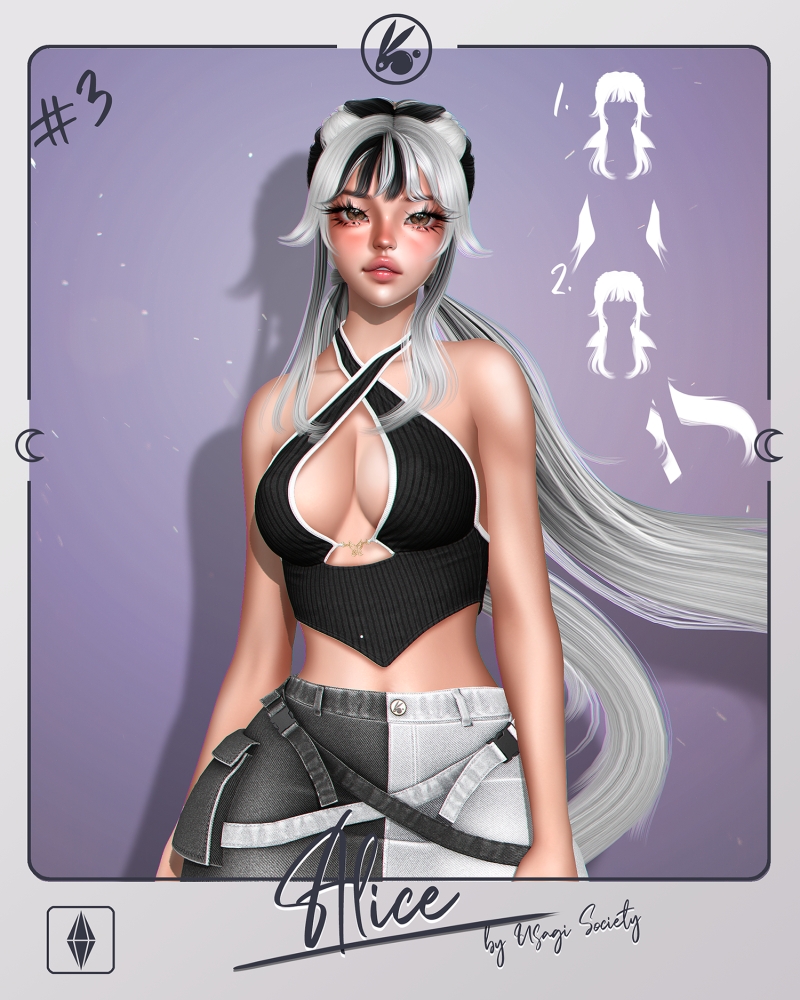Alpha Alice Hair (2 Hairs Pack) - The Sims 4 Custom Content