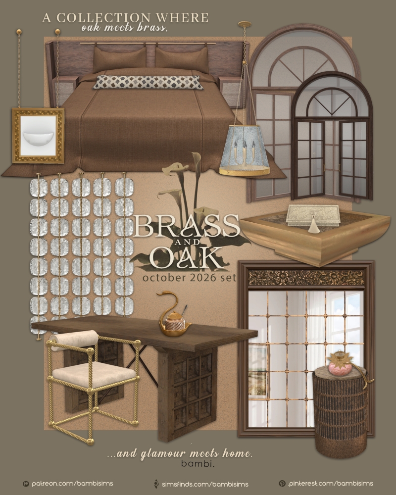 Alpha brass and oak set by bambisims - The Sims 4 Custom Content