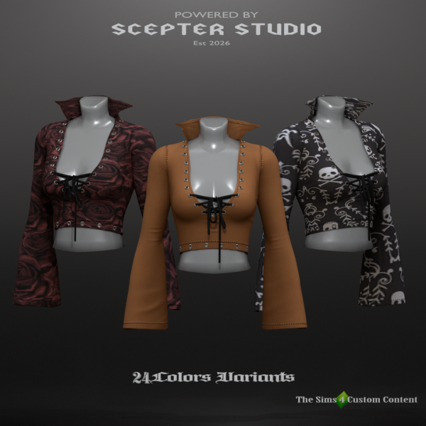Alpha Lenore Long Sleeve Crop Top by scepterstudio - The Sims 4 Custom Content