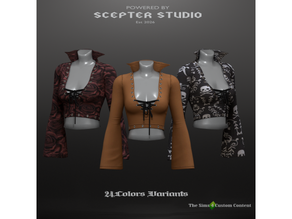 Alpha Lenore Long Sleeve Crop Top by Scepter - The Sims 4 Custom Content