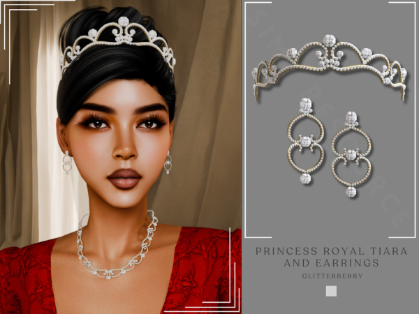 Sims 4 PATREON - Princess Royal Tiara and Earrings by Glitterberryfly