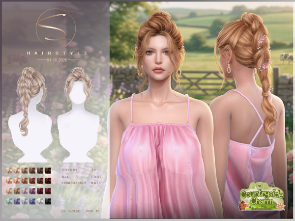 Alpha S CLUB braid ponytail hair Countryside Charm Club by S - The Sims 4 Custom Content