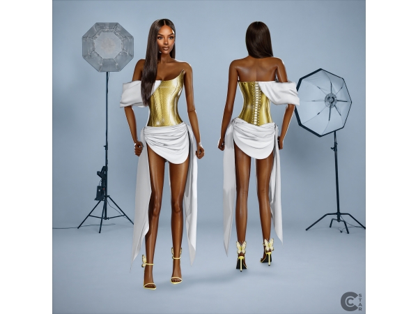 Alpha Metallic Corset Draped Asymmetrical Mini Dress - The Sims 4 Custom Content