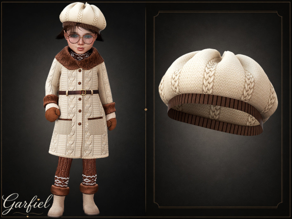 Alpha Toddler Cozy knit beret with cable texture and ribbed trim by Garfiel - The Sims 4 Custom Content