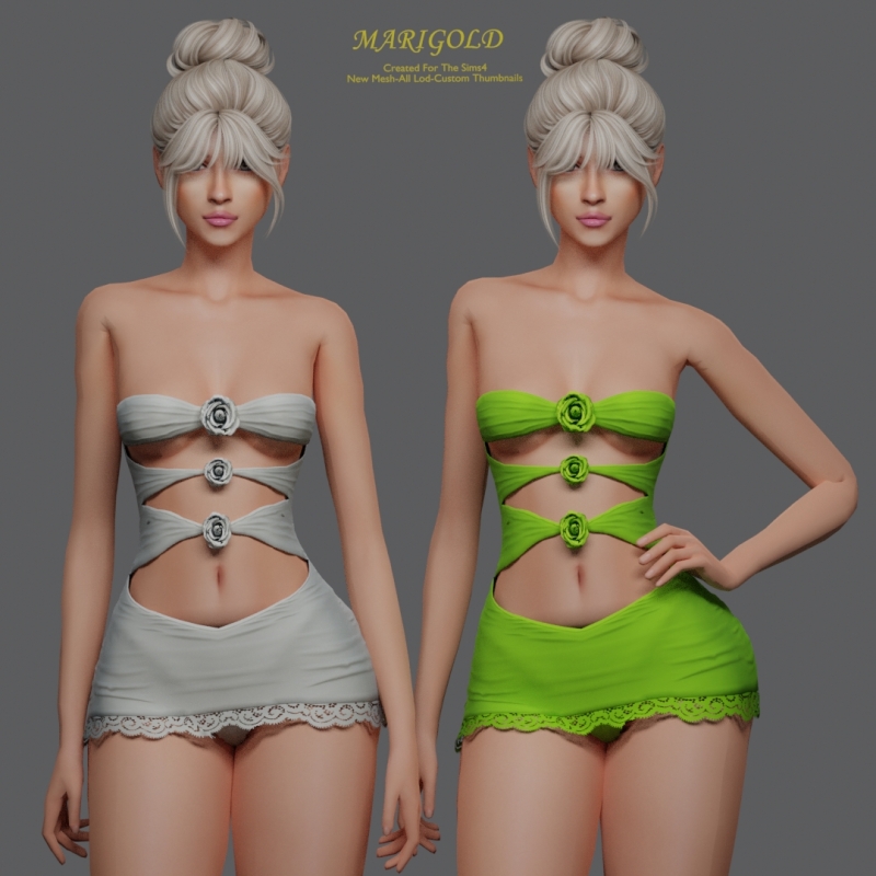Alpha MARIGOLD TS4_SCARLET BLOOM DRESS by marigoldsims - The Sims 4 Custom Content