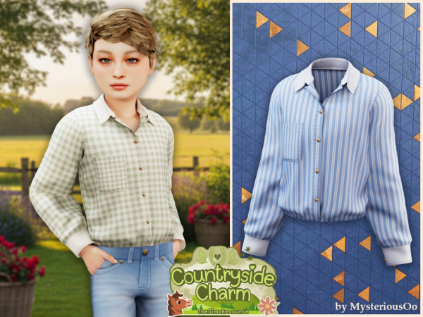 Alpha Countryside Charm Countryside check button shirt for kids by MysteriousOo - The Sims 4 Custom Content