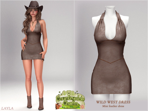 Sims 4 Layla - Wild West Leather Mini Dress by Layla