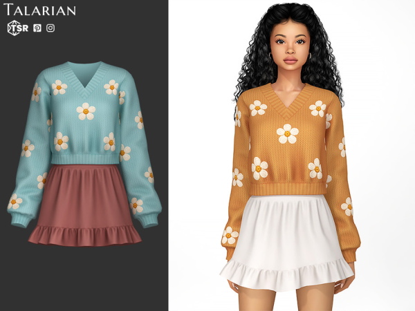 Alpha Belen Outfit With Floral Sweater And Ruffle Skirt by talarian - The Sims 4 Custom Content