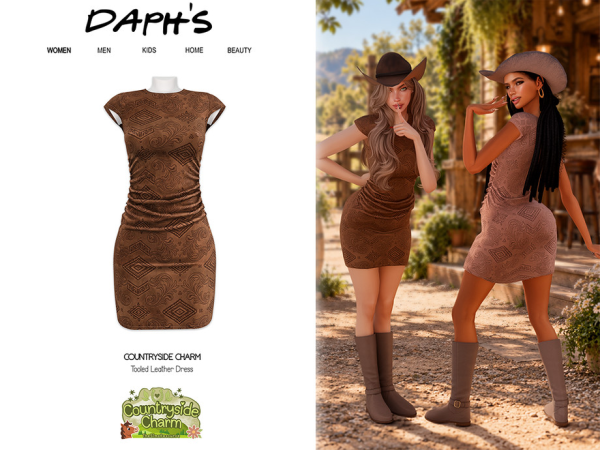 Sims 4 Daph's Countryside Charm - Tooled Leather Dress