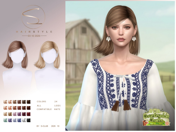 Sims 4 S-CLUB Fluttering short hair Countryside Charm by S-Club