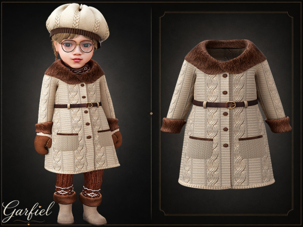 Sims 4 Infant - Cozy belted knit coat with plush fur trim by Garfiel