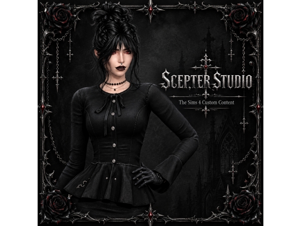 Sims 4 Raven Peplum Blouse by Scepter