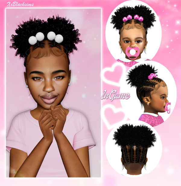 Alpha Children stitch braids curly Puffs by simsfinds - The Sims 4 Custom Content