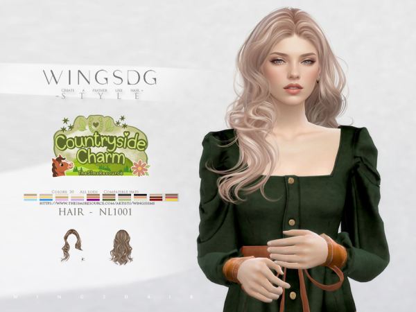 Sims 4 WINGS HAIR-Long curly hair with a center part by wingssims