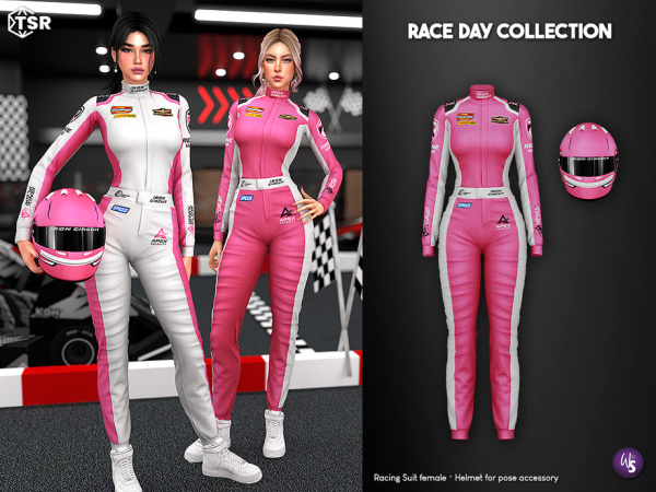 Sims 4 Race Day - Female Racing Suit and Helmet Pose Accessory by WisteriaSims