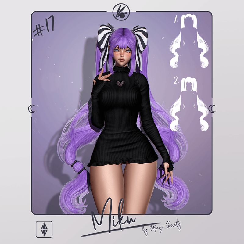 Alpha Miku Hair PACK 2 hairs 1 acc - The Sims 4 Custom Content