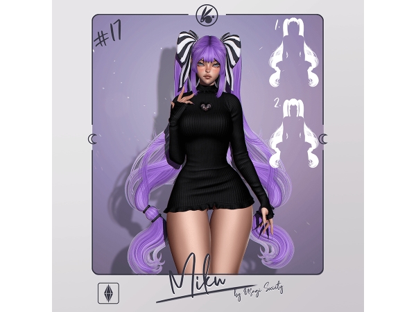 Sims 4 Miku Hair PACK - 2 hairs + 1 acc