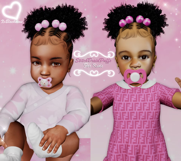 Alpha Children stitch braids curly Puffs by simsfinds - The Sims 4 Custom Content
