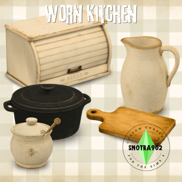 Maxis Match Worn Kitchen by simsfinds - The Sims 4 Custom Content