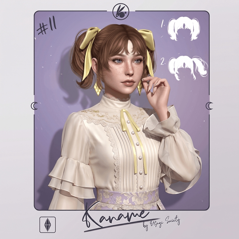 Alpha Kaname Hair PACK 2 hairs 2 accessories - The Sims 4 Custom Content
