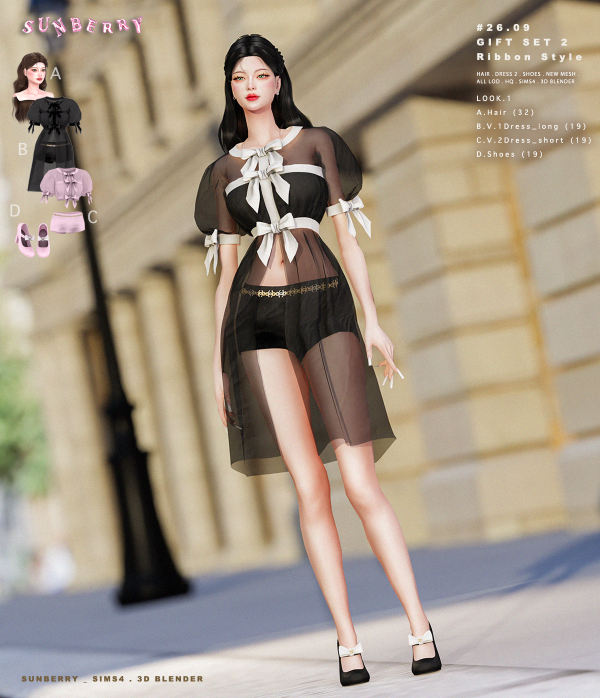 Alpha [SUNBERRY]2609_Gift Set 2_Ribbon Style Outfit by simsfinds - The Sims 4 Custom Content