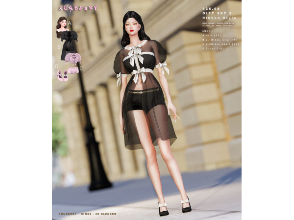 Alpha [SUNBERRY]2609_Gift Set 2_Ribbon Style Outfit - The Sims 4 Custom Content