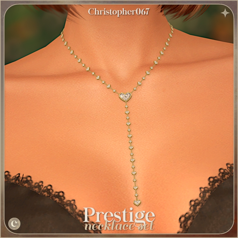 Alpha Prestige Necklace Set Heart Shaped Diamond Studded Lariat Necklaces by christopher067 - The Sims 4 Custom Content