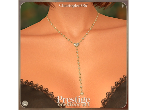 Alpha Prestige Necklace Set Heart Shaped Diamond Studded Lariat Necklaces - The Sims 4 Custom Content