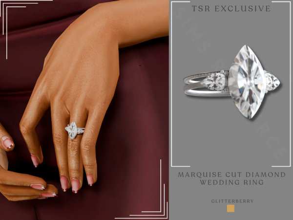 Sims 4 Marquise Cut Diamond Wedding Ring by Glitterberryfly