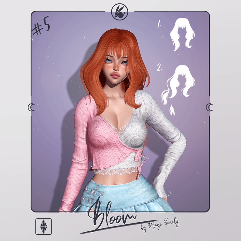 Alpha Bloom Hairstyle PACK (2Hairs bangs accessory) by UsagiSociety UsagiSociety - The Sims 4 Custom Content