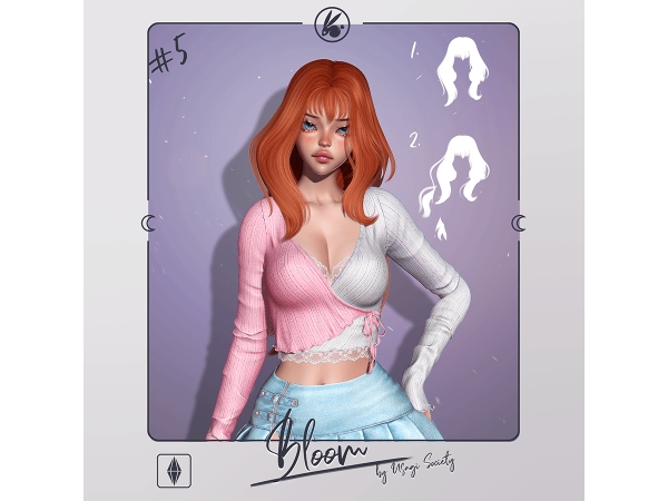 Sims 4 Bloom Hairstyle - PACK (2Hairs + bangs accessory) By UsagiSociety UsagiSociety