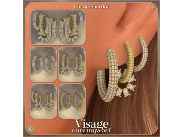 Sims 4 Visage Earrings Set - Diamond Charm Hoops Earring Stack