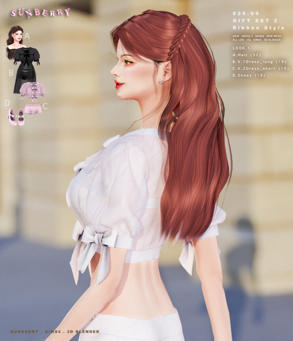 Alpha [SUNBERRY]2609_Gift Set 2_Ribbon Style _ Hair by simsfinds - The Sims 4 Custom Content