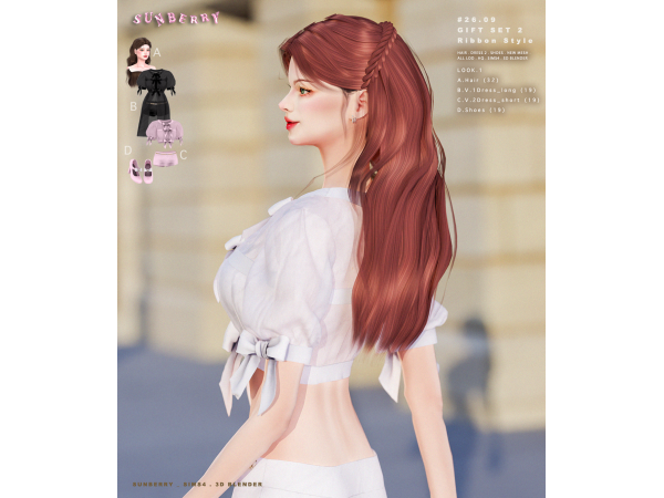 Alpha [SUNBERRY]2609_Gift Set 2_Ribbon Style _ Hair - The Sims 4 Custom Content