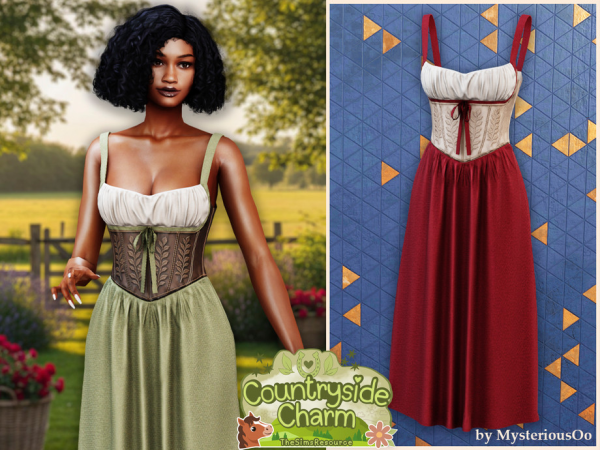 Sims 4 Countryside Charm - Countryside corset midi dress by MysteriousOo