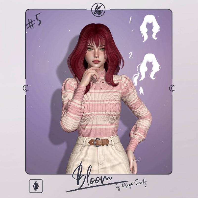 Alpha Bloom Hairstyle Straight Version - The Sims 4 Custom Content