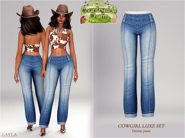 Alpha tsr Layla Cowgirl Luxe Set Halter top and Denim jeans - The Sims 4 Custom Content
