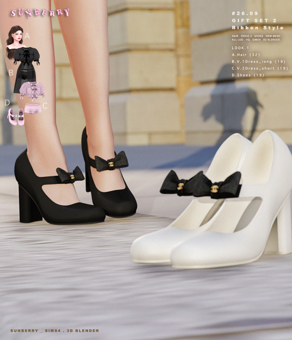Alpha [SUNBERRY]2609_Gift Set 2_Ribbon Style Shoes by simsfinds - The Sims 4 Custom Content