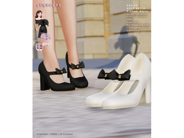 Alpha [SUNBERRY]2609_Gift Set 2_Ribbon Style Shoes - The Sims 4 Custom Content
