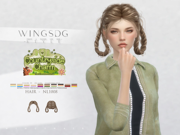 Sims 4 WINGS HAIR-Double Twisted Braid Hairstyle by wingssims