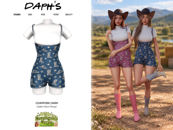 Alpha Daph's Countryside Charm Western Denim Romper - The Sims 4 Custom Content