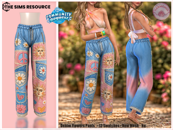 Alpha Denim Flowers Pants - The Sims 4 Custom Content